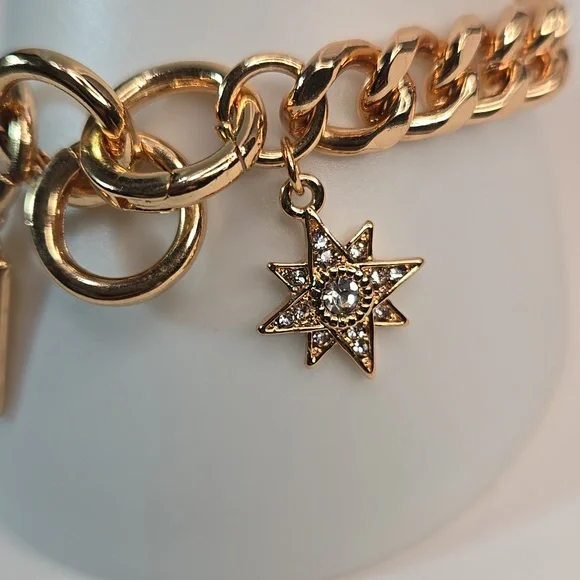 Ettika Starry Charms Gold Chain Bracelet with Star Charm Rhinestones Adjustable - Picture 5 of 11
